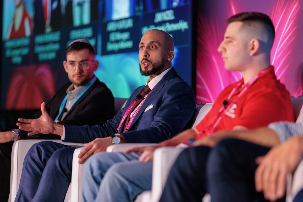 Vinnie Rodriguez speaking on an industry panel